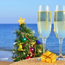 christmas tree, parcel, Beaches, glasses