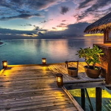 Lanterns, an, sea, piles, house, Beaches, Tropical