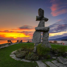 People, Monument, sea, bench, bench, Great Sunsets