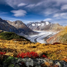 glacier, Aletschgletscher, Mountains, Bernese Alps, Switzerland