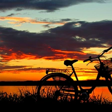 west, lake, Bike, sun