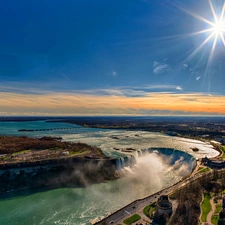 rays, sun, Aerial View, bird, Niagara Falls