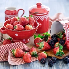 color, strawberries, blackberries, dishes