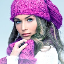 blue, Eyes, Hat, Scarf, Women