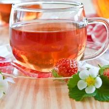 cups, strawberries, blur, tea