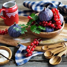 currant, figs, Spoons, red hot, composition, jug, board