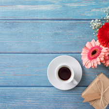 coffee, boarding, gerberas, Present, Three