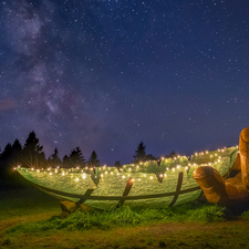 Boat, sculpture, star, hand, Star way, Glass, illuminated, Night