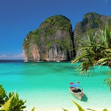 Boat, Mountains, water