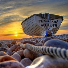 west, sea, Boat, sun