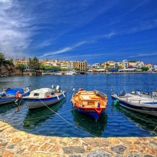 blue, Gulf, boats, Sky