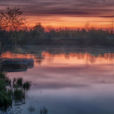 boats, trees, Latgale, viewes, Great Sunsets, Dubna River, Latvia