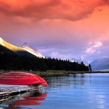 boats, Mountains, lake