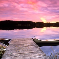 lake, sun, boats, west