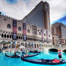 Hotel hall, water, boats, Las Vegas