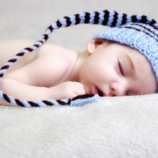 Bonnet, hosiery, Kid, Blue, Sleeping