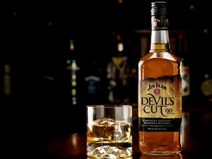 Bottle, Jim Beam Bourbon Devils Cut 90, cup, Whisky