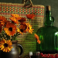 basket, daisy, Bottle, Orange