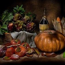 artichokes, vegetables, Leaf, Bottle, pumpkin, Persimmon