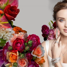 make-up, Women, flowers, Miranda Kerr, bouquet, jewellery