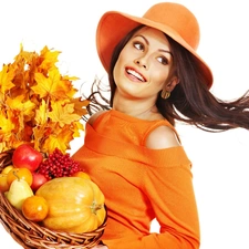 bouquet, Leaves, Donations, autumn, brunette