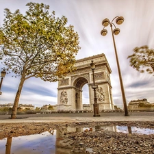 trees, lanterns, Bow, Paris