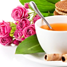 tea, roses, breakfast, Cookies