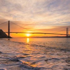 Sunrise, Golden Gate Bridge, California, Golden Gate Strait, bridge, San Francisco, The United States