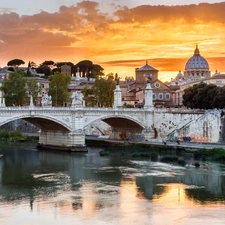 bridge, Houses, Rome, River, Italy