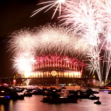bridge, fireworks, Sydney, New Year, Australia