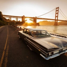 bridge, Way, sun, Cadillac, west