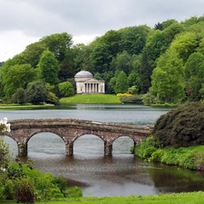 bridges, Garden, lake