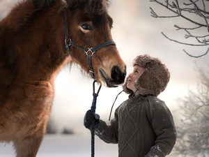 Hat, Kid, Horse, bridle, Jacked, boy