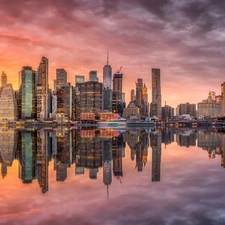 Great Sunsets, New York, skyscrapers, Brooklyn Bridge, New York, The United States, River, East River Strait, Brooklyn Bridge