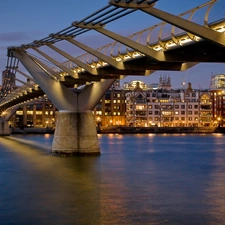 bridge, Town, buildings, River