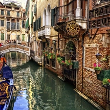 buildings, Gondolas, canal, bridges, Venice