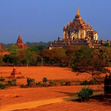 trees, structures, Burma, viewes
