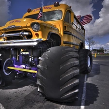 Monster Truck, school, bus