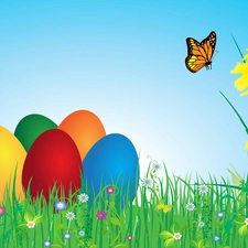 Easter, jonquil, butterfly, eggs