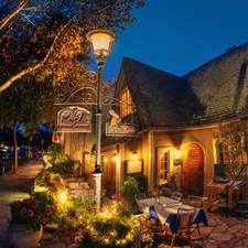 Restaurant, night, California, Town