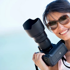 Camera, photographic, Smile, Glasses, Women