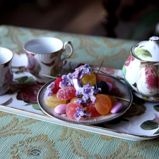 Candies, Tray, cups