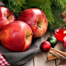 candles, apples, cinnamon