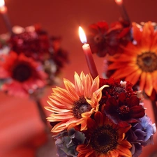 candles, bouquet, flowers