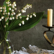 candlestick, lilies, candle