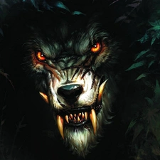werewolf, Eyes, canines, Red