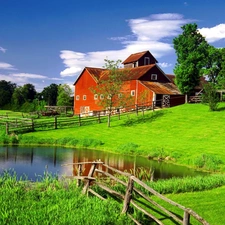 house, Pond - car