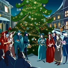 God, christmas tree, Carolers, birth