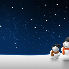 snowmen, Snowman, star, Two cars, For Children, snow, winter