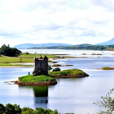 Castle, River, Island